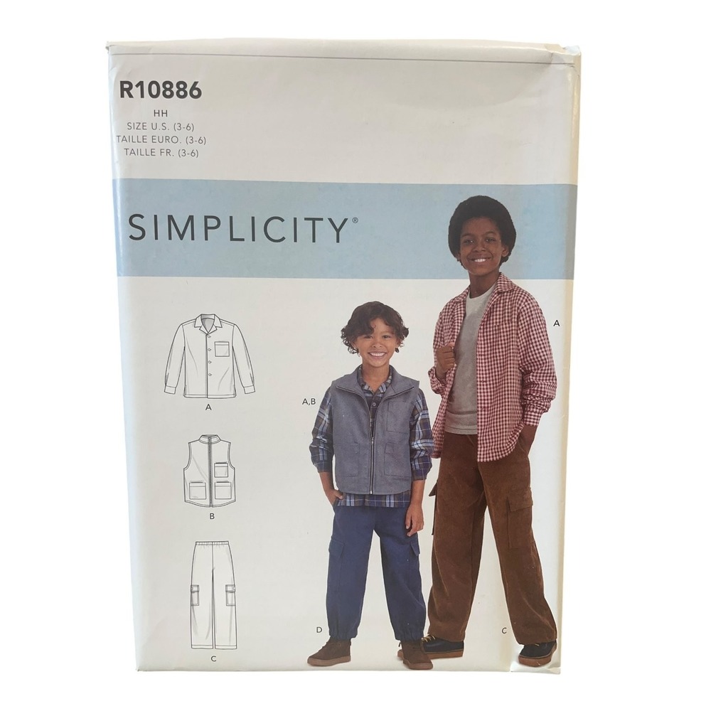 Simplicity R10886 Boys Shirt Vest Pull-On Pants Sewing Pattern 3-6 UNCUT FF